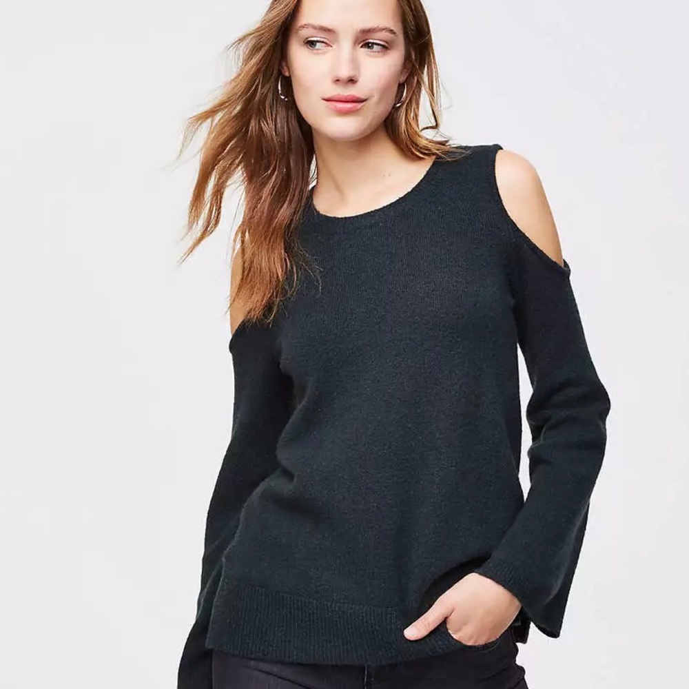 LOFT Cold Shoulder Hunter Green Sweater